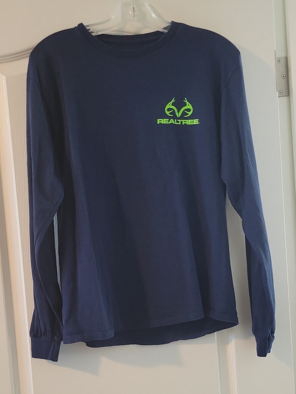 Realtree Navy Long Sleeve Shirt with Neon Green Logo